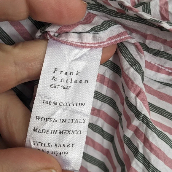 NEW Frank & Eileen Barry Crinkle Woven Button Up in Pink / Green Stripe - Picture 7 of 9